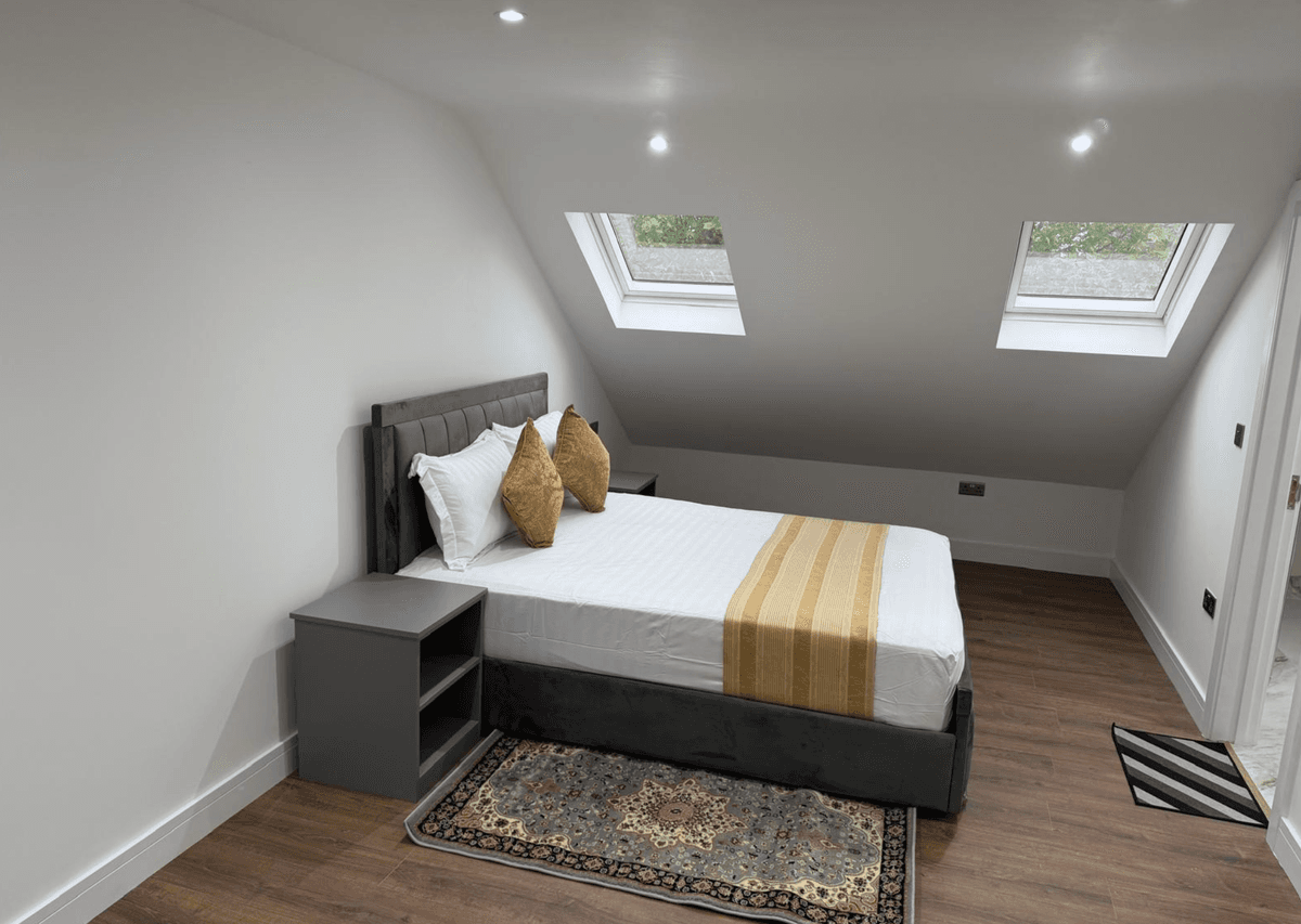 Loft bedroom — skylights overhead