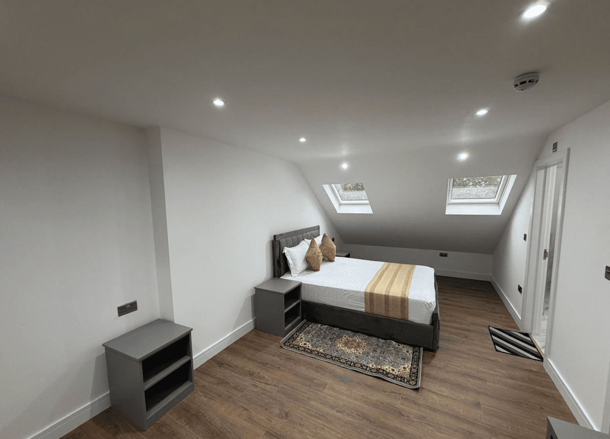 Loft bedroom — wide view