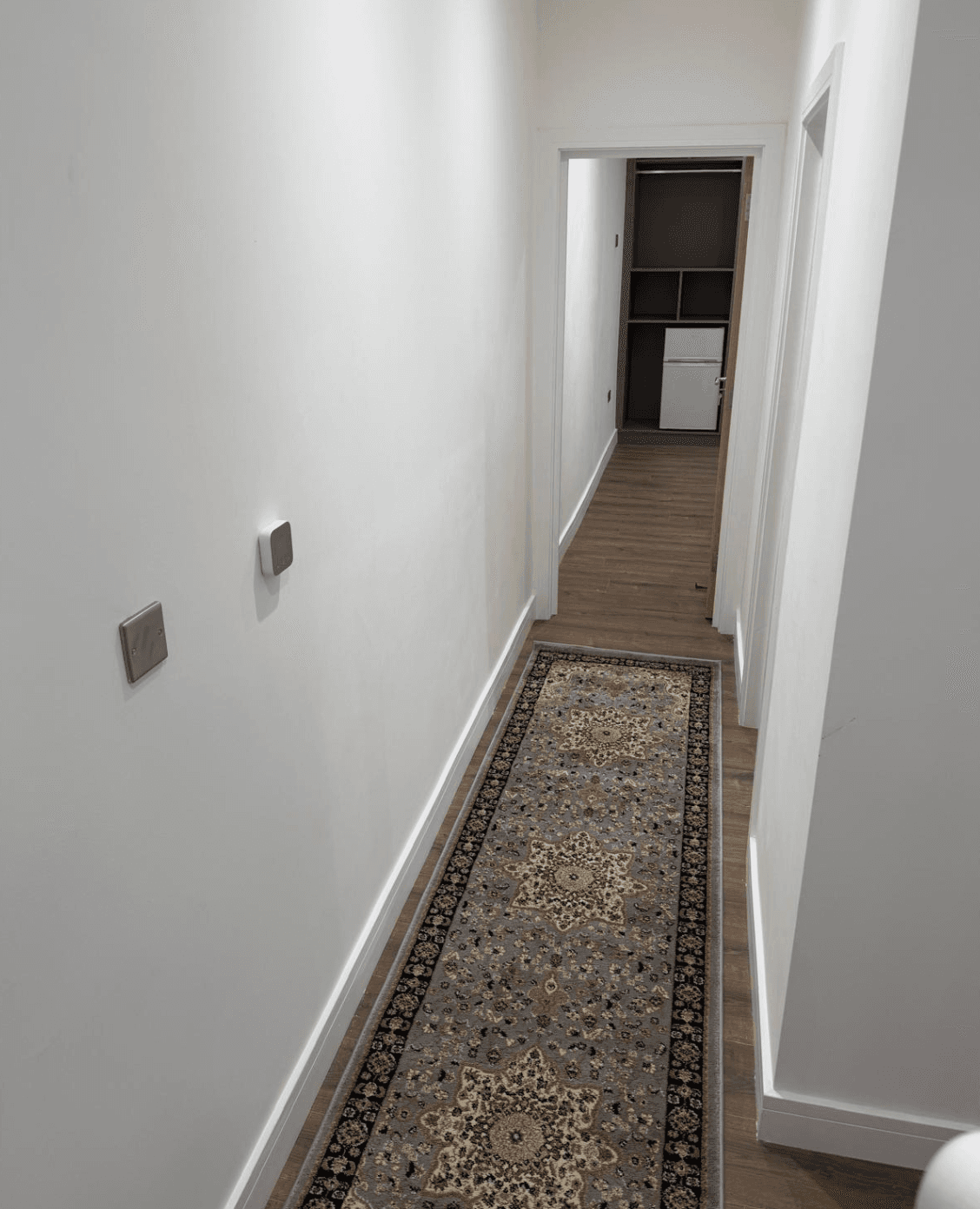 Hallway corridor with rug